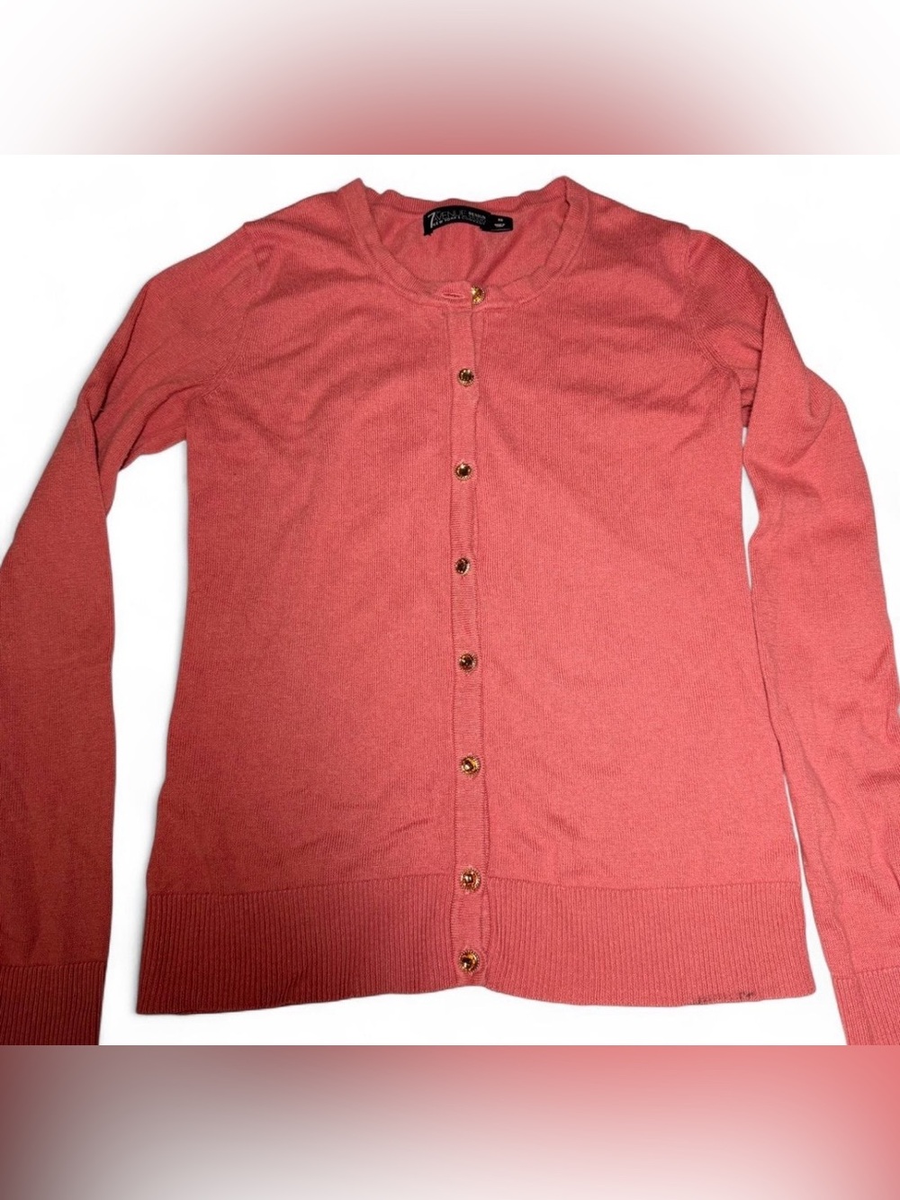 7th Avenue Lightweight pink-Coral Button-Front Women's Cardigan